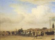 VELDE, Adriaen van de A Noble Coach Making Its Way Along the Beach at Scheveningen (mk05) china oil painting reproduction